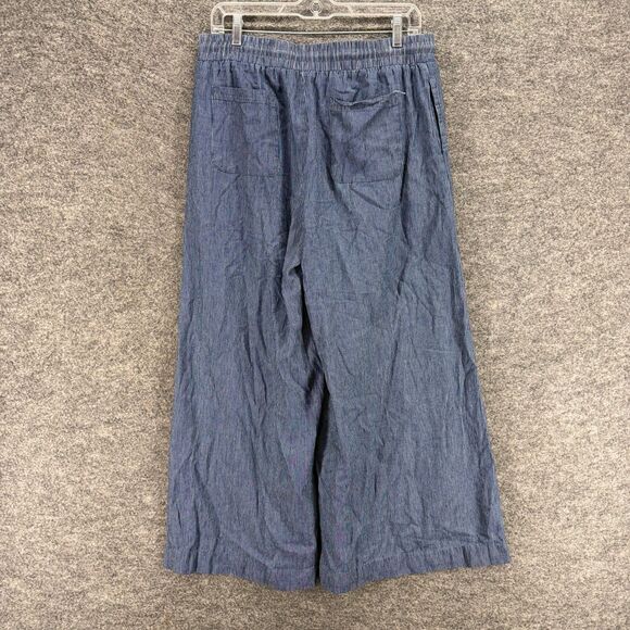 Ee:some Pants Women L Large Blue Striped High Rise Drawstring Wide Leg Cotton - Picture 2 of 9